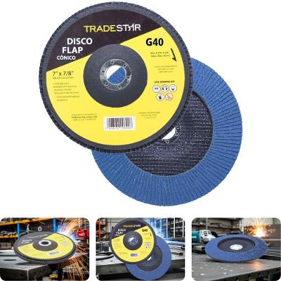 Disco Flap 180 Mm G40 Fibra Conico Azul Aço E Inox Tradestar