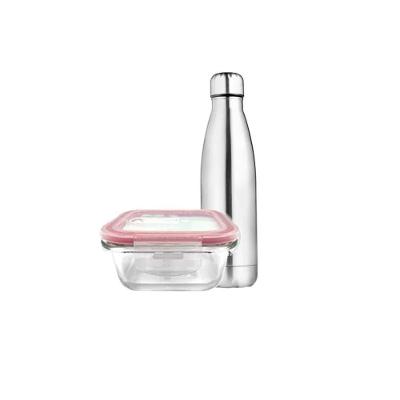 Pote Vidro Hermético Marmita 800ml Com Garrafa Térmica Cinza