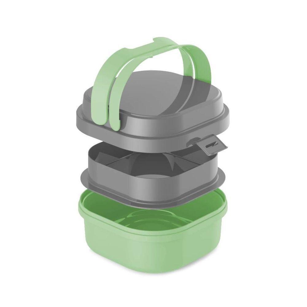 Kit 2 Potes Marmita 2 Compartimentos Com Alça Verde - 2