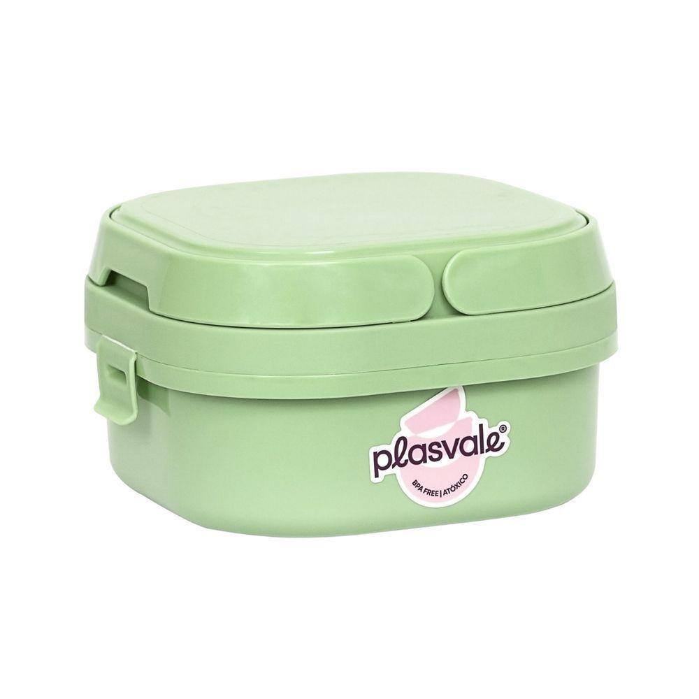 Kit Bowl 500ml Com Colher + Marmita Com 2 Compartimentos, Travas E Alças Plasvale + Sanduicheira Verde Oliva - 3
