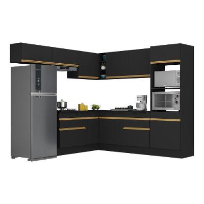 Armário de Cozinha Completa de Canto V2105 11 Portas 2 Gavetas MDP 230cm Preto