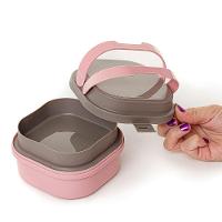Kit 2 Potes Marmita 2 Compartimentos Com Alça Rosa - 2
