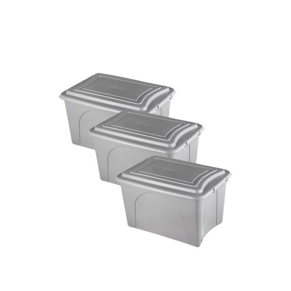 Kit 3 Caixas Plásticas Organizadores 50l Eco Cinza - 1