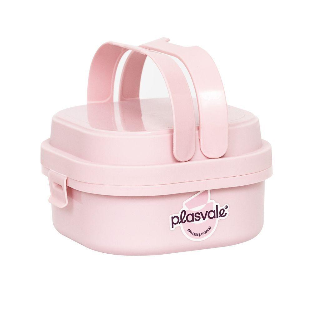 Kit Bowl 500ml Com Colher + Marmita Com 2 Compartimentos, Travas E Alças Plasvale + Sanduicheira Rosa Orquídea - 2