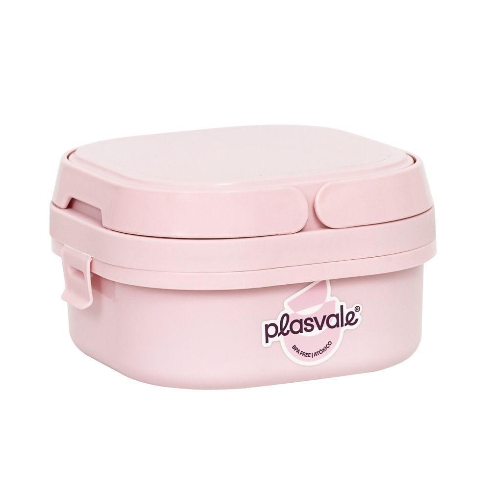 Kit Bowl 500ml Com Colher + Marmita Com 2 Compartimentos, Travas E Alças Plasvale + Sanduicheira Rosa Orquídea - 3