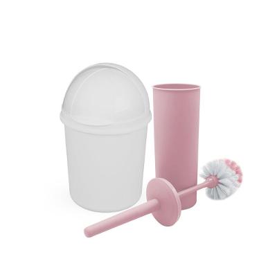 Kit Lixeira E Escova Para Banheiro Rosa