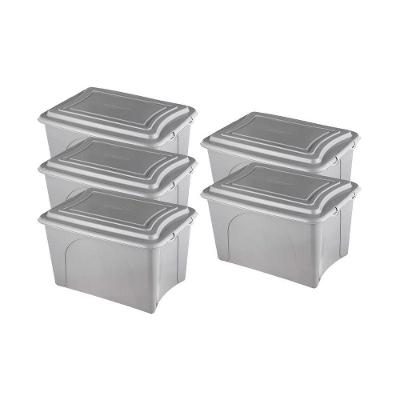 Kit 5 Caixas Plásticas Organizadoras 50l Eco Cinza