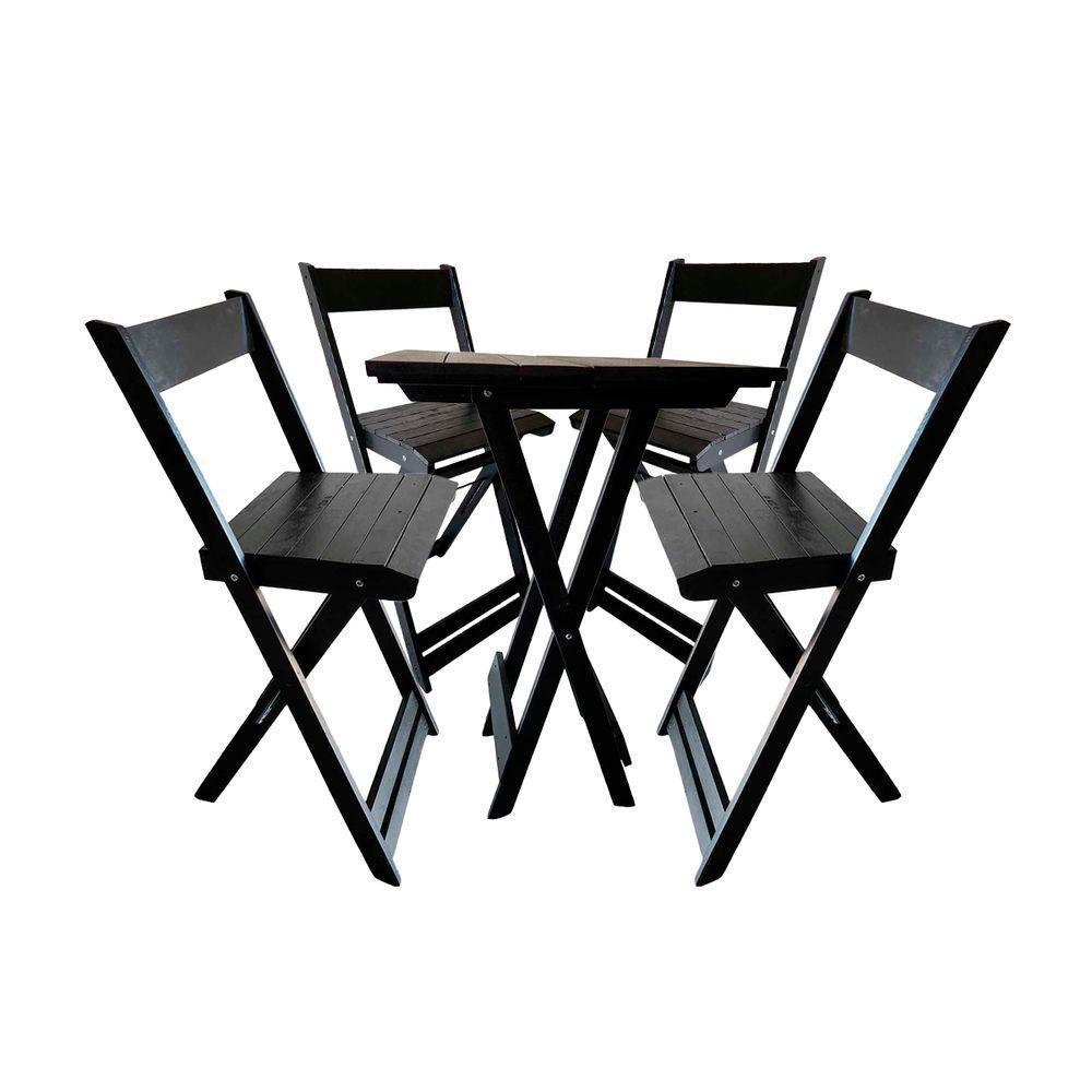 Kit Bistrô 4 Banquetas Dobrável De Madeira Para Area Gourmet Preto - 1