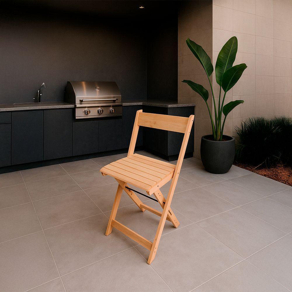 Banqueta Alta Para Bar Em Madeira Dobrável Para Bistrô Natural - 2