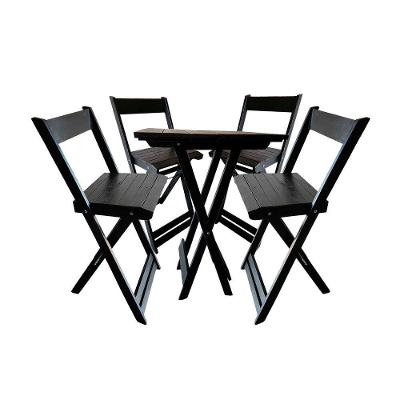 Kit Bistrô 4 Banquetas Dobrável De Madeira Para Churrasqueira Preto