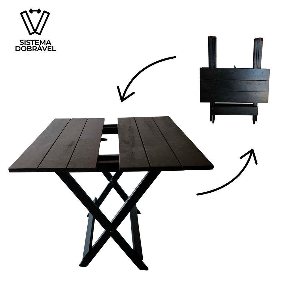 Kit Mesa Com 4 Cadeiras Dobráveis Em Eucalipto Natural Preto - 7