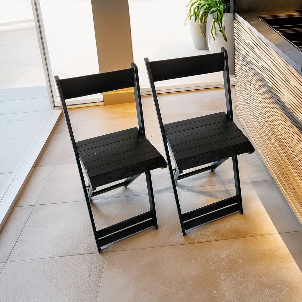 Conjunto Com 2 Banquetas Dobráveis Em Eucalipto Preto - 2