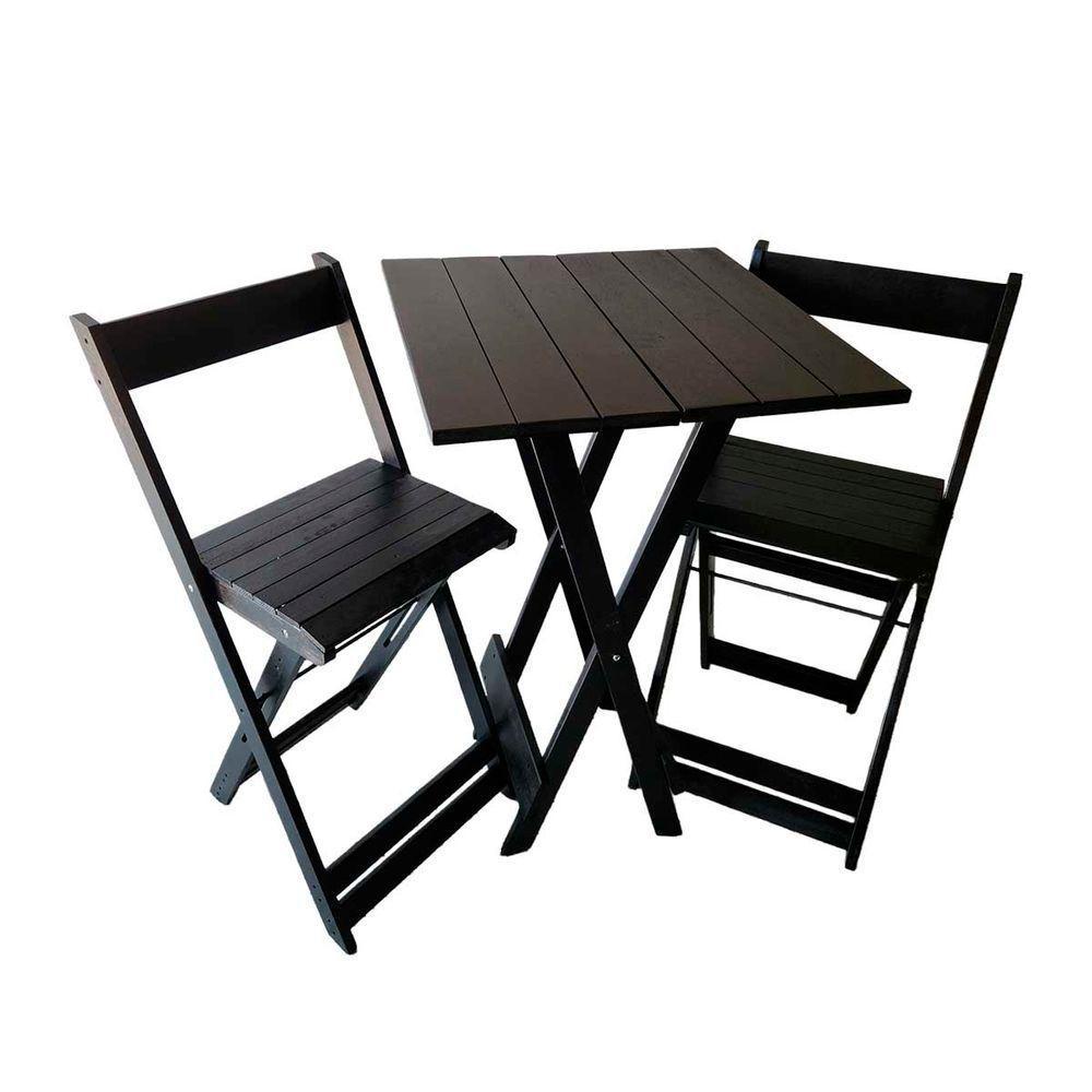 Bistro Com 2 Banquetas Para Bar Dobrável De Madeira Ismalu Preto - 1