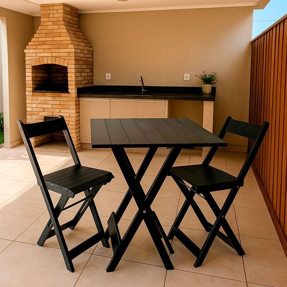 Bistro Com 2 Banquetas Para Bar Dobrável De Madeira Ismalu Preto - 2