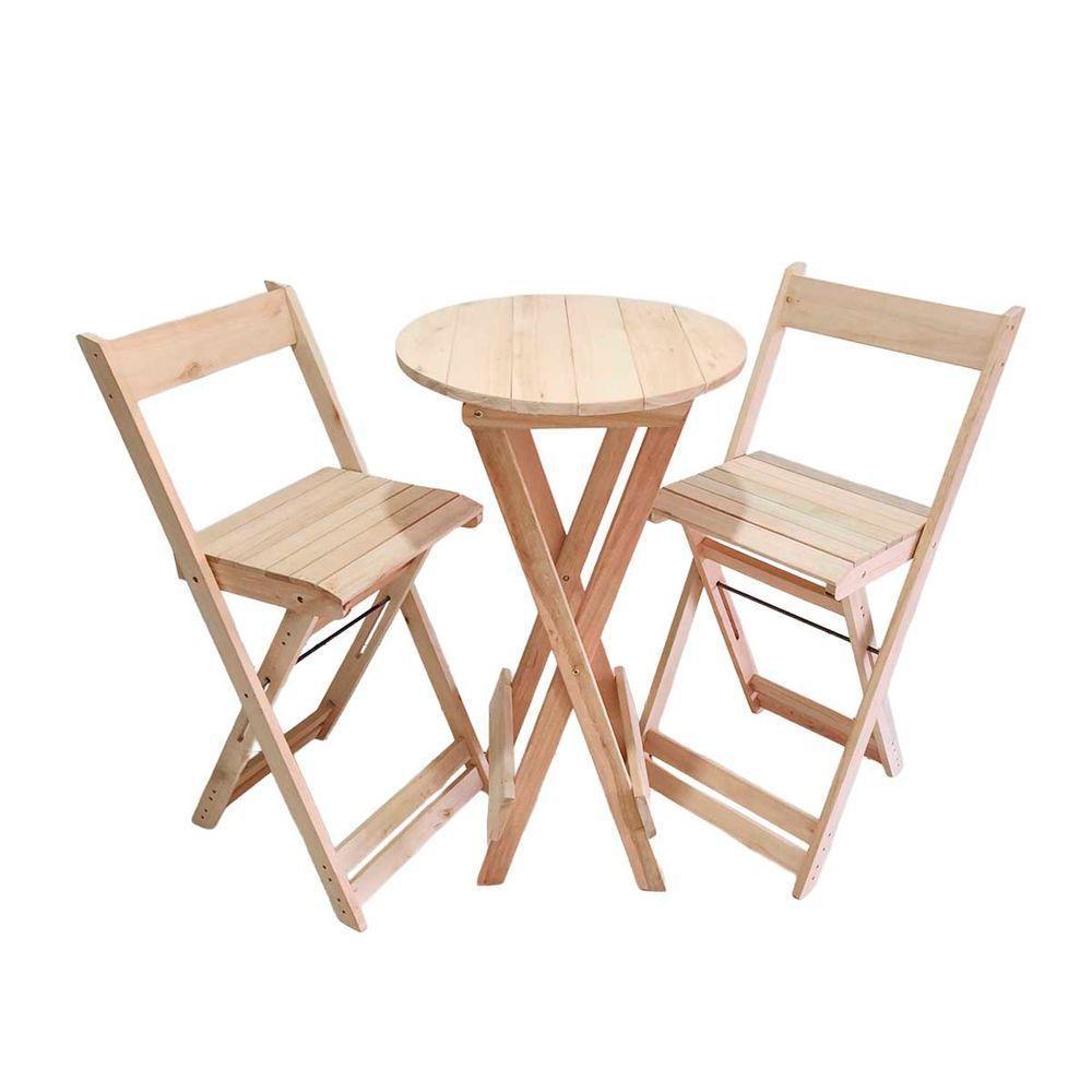 Kit Com 2 Banquetas Bistrô Dobrável De Madeira Ismalu Natural - 1