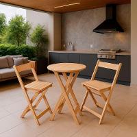 Kit Com 2 Banquetas Bistrô Dobrável De Madeira Ismalu Natural - 2