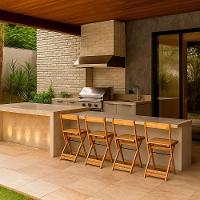 Conjunto 4 Banquetas Dobráveis Bistro E Balcão Em Madeira Mel - 2