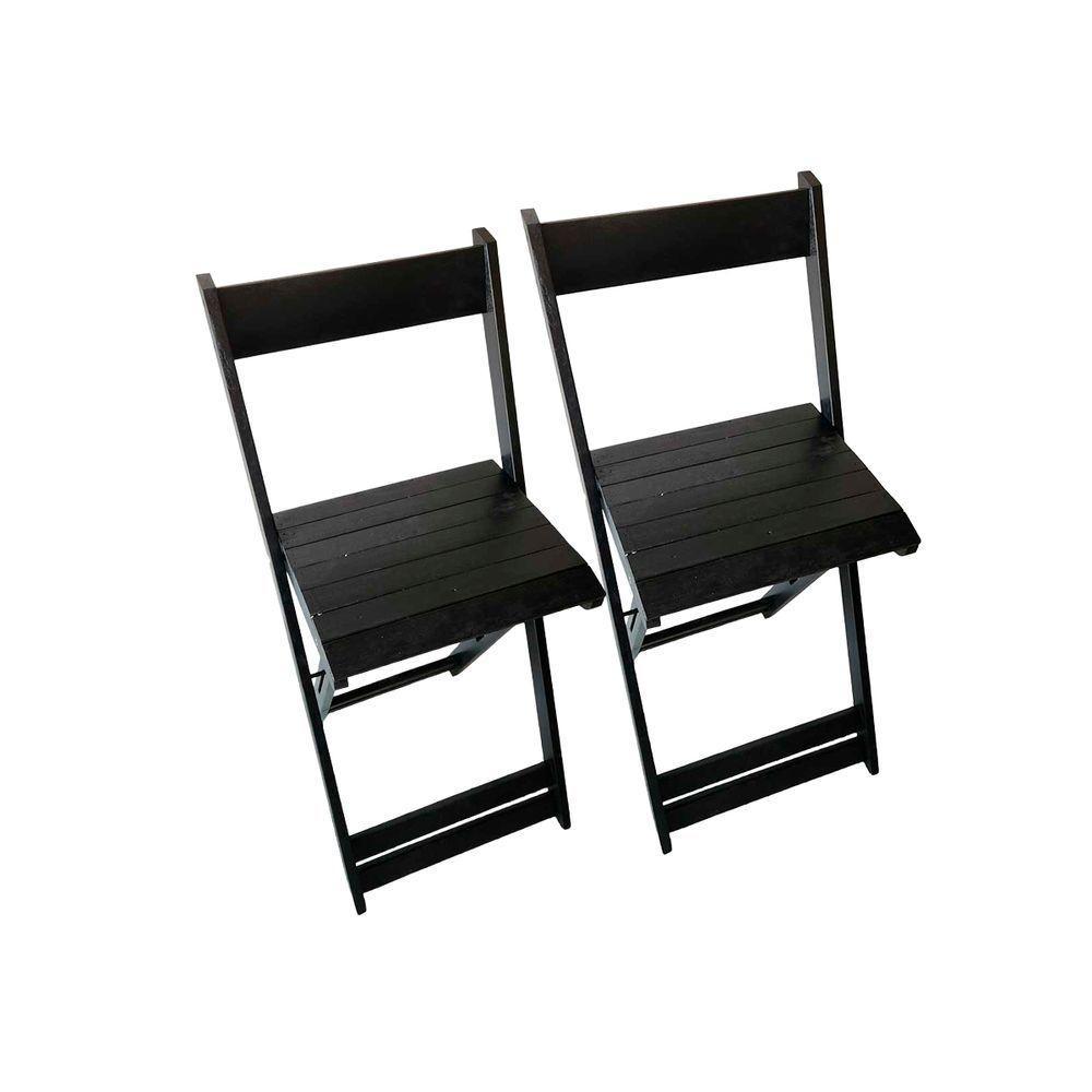 Conjunto 2 Banquetas Dobráveis Bistro E Balcão Em Madeira Preto - 1