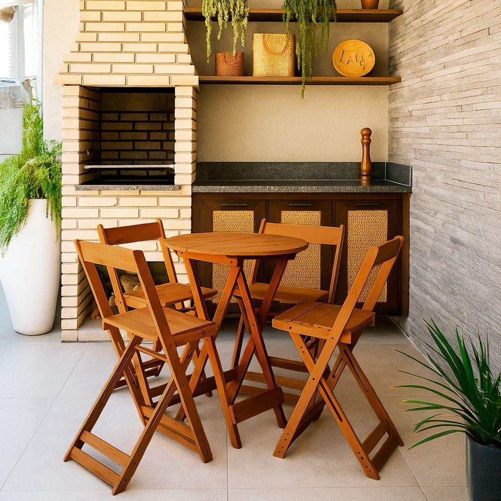Kit Bistrô 4 Banquetas Dobrável De Madeira Para Area Gourmet Mel - 2