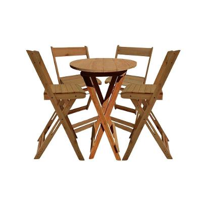 Kit Bistrô 4 Banquetas Dobrável De Madeira Para Churrasqueira Mel