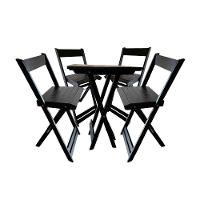 Bistrô Com 4 Banquetas Para Bar Dobrável De Madeira Ismalu Preto - 1