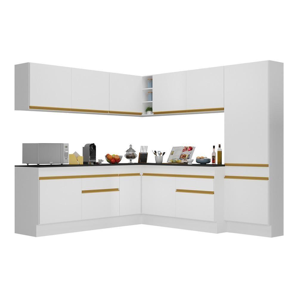 Armário De Cozinha Completa De Canto Com Rodapé Veneza Multimóveis V2102 Branco/dourado Branco/dourado - 1