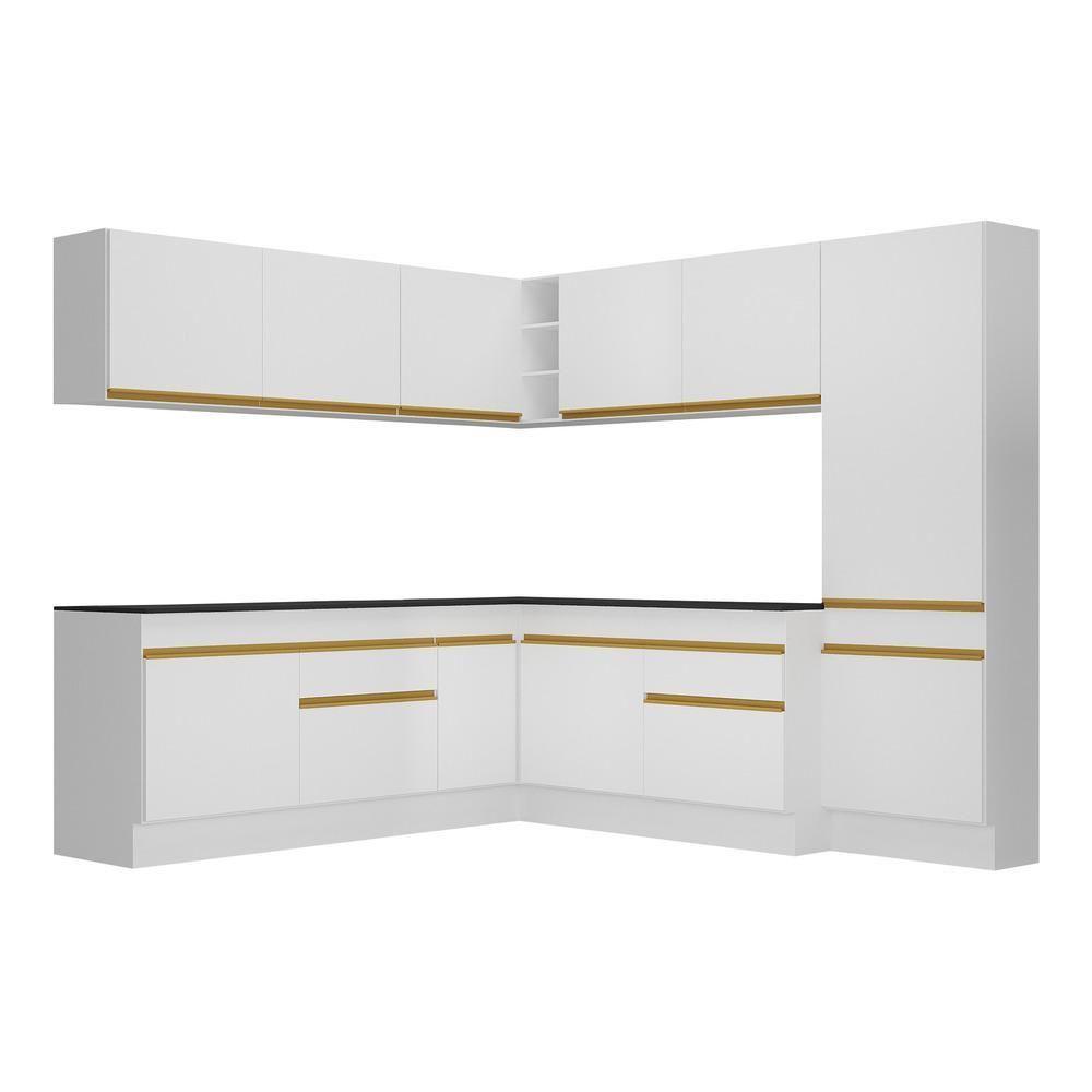 Armário De Cozinha Completa De Canto Com Rodapé Veneza Multimóveis V2102 Branco/dourado Branco/dourado - 2