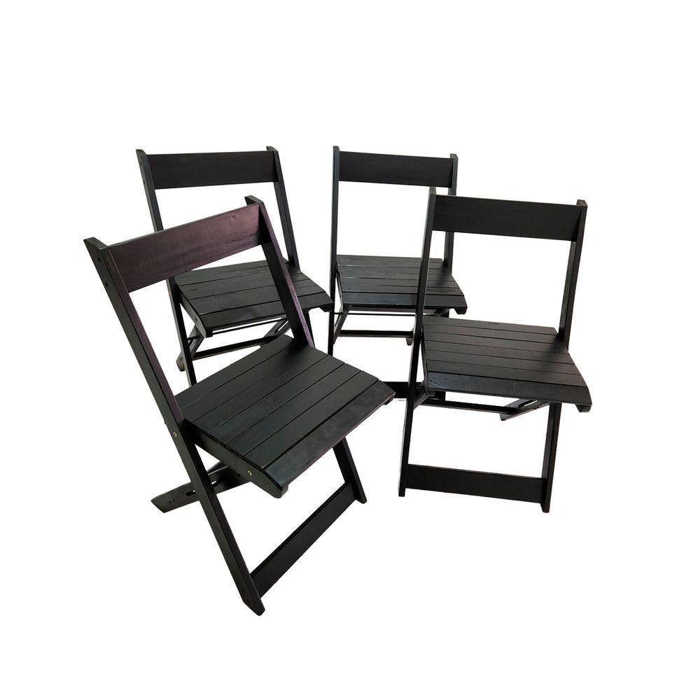 Conjunto Com 4 Banquetas Dobráveis Em Eucalipto Preto - 1