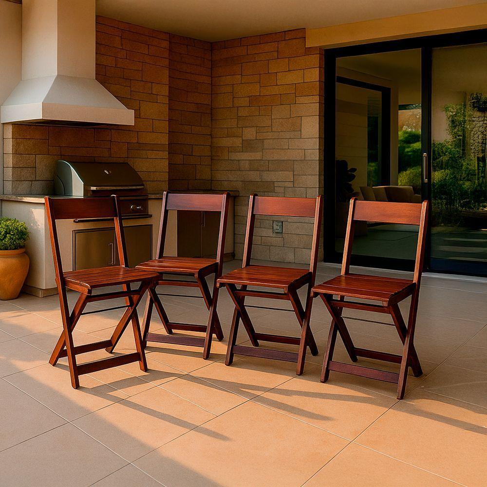 Conjunto Com 4 Banquetas Dobráveis Em Eucalipto Imbuia - 2