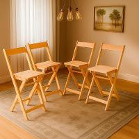 Conjunto 4 Banquetas Dobráveis Para Bistro E Balcão Em Madeira Natural - 2