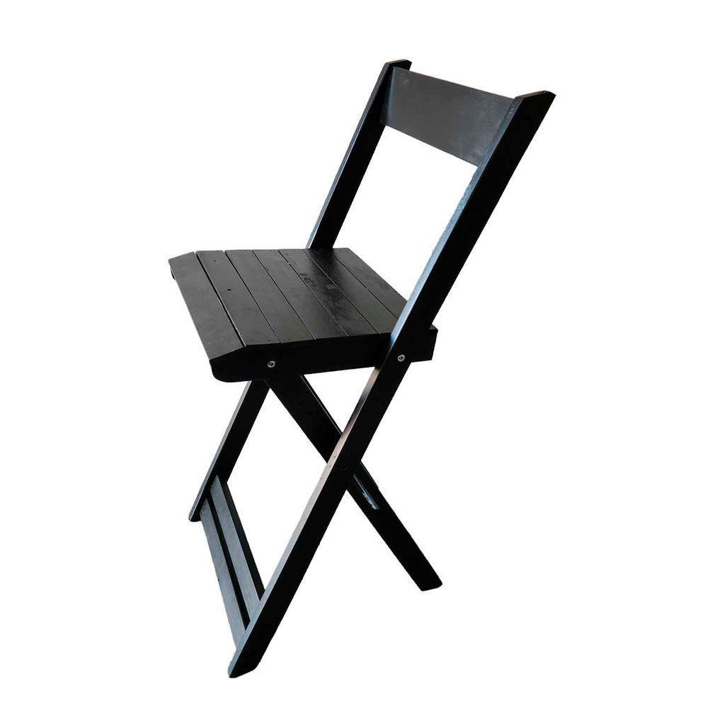 Conjunto 4 Banquetas Alta Dobráveis Bar Balcão Em Madeira Preto - 4