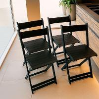 Conjunto 4 Banquetas Alta Dobráveis Bar Balcão Em Madeira Preto - 2