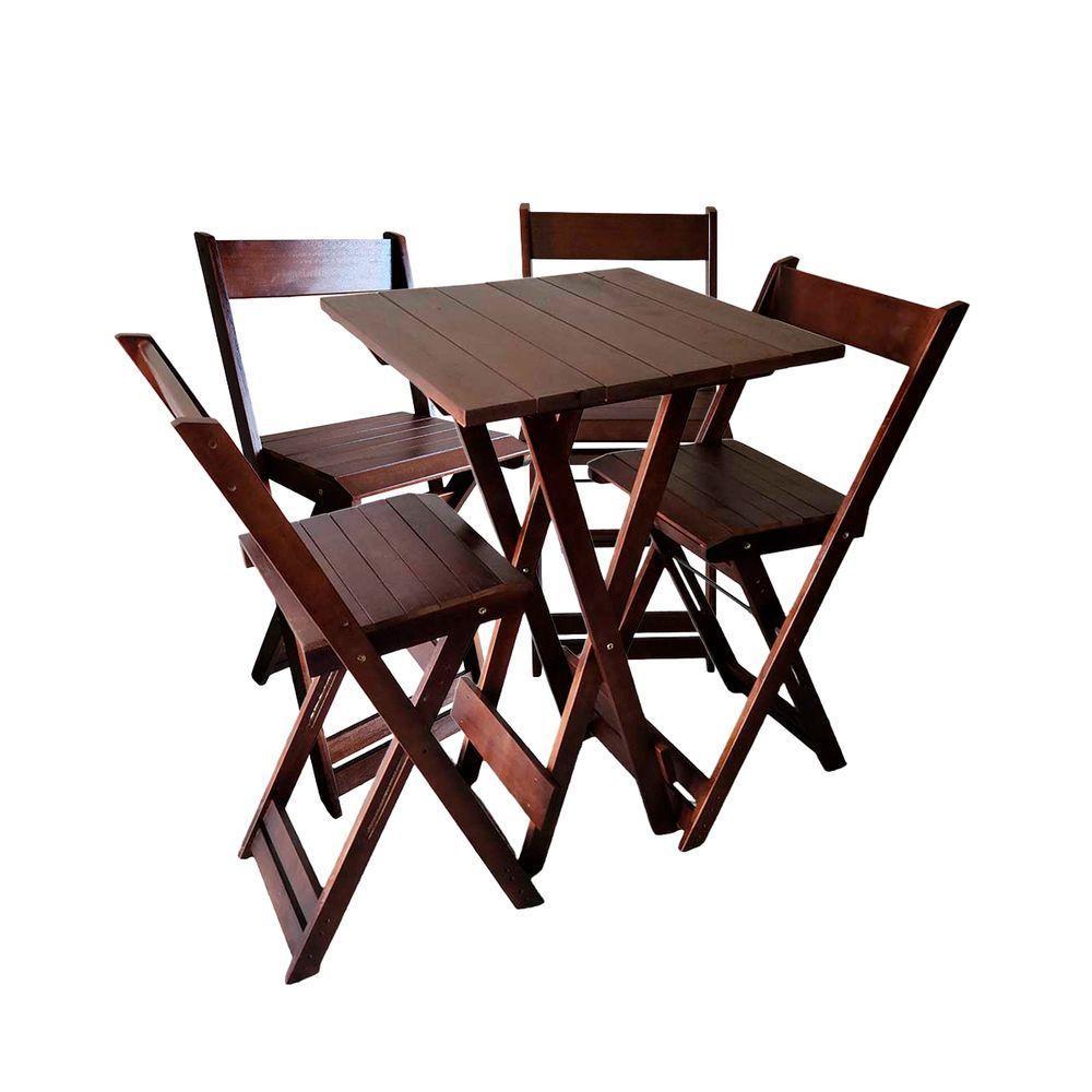 Bistrô Com 4 Banquetas Para Bar Dobrável De Madeira Ismalu Imbuia - 1