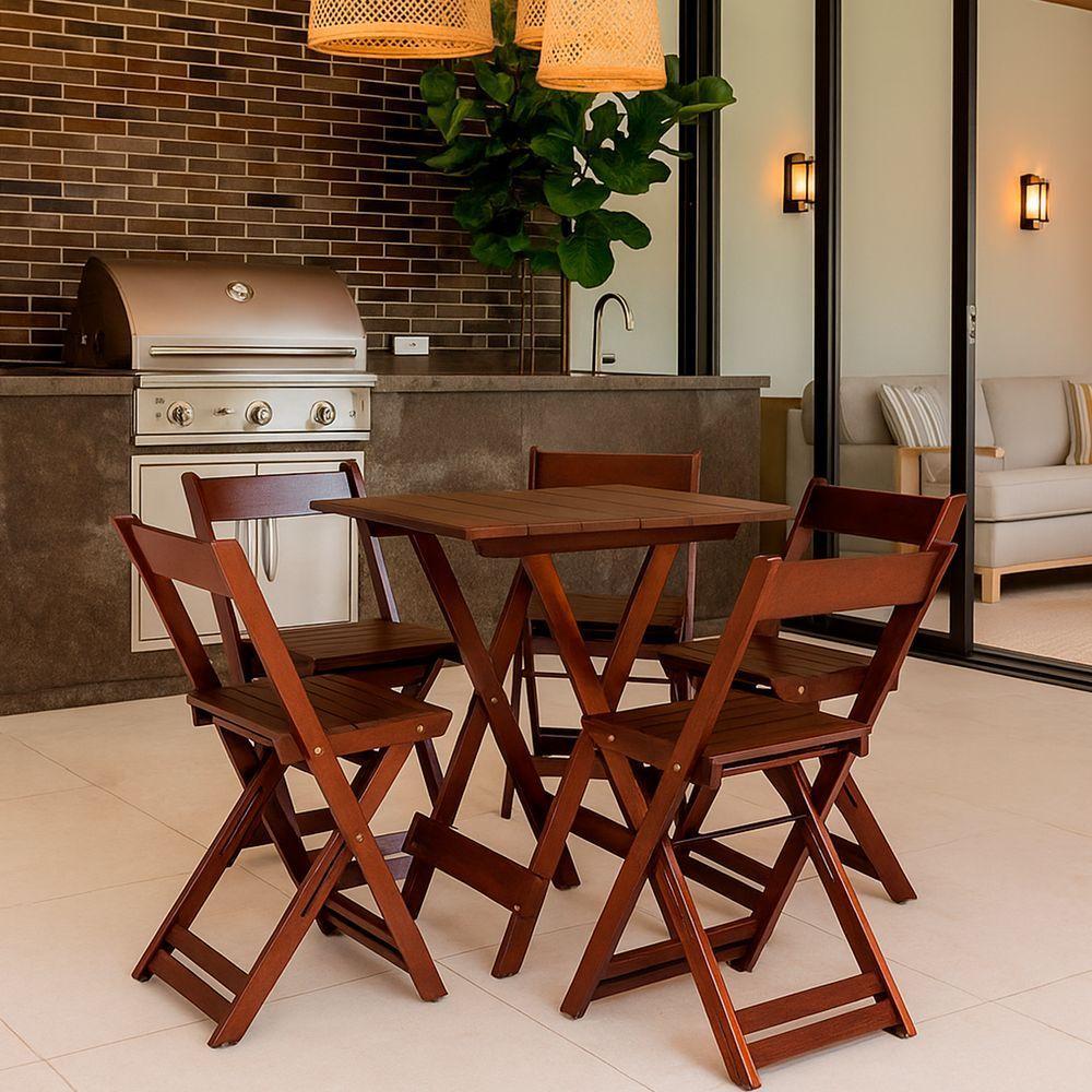 Bistrô Com 4 Banquetas Para Bar Dobrável De Madeira Ismalu Imbuia - 2