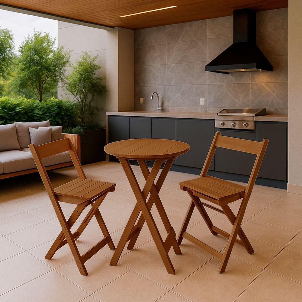 Kit Com 2 Banquetas Bistrô Dobrável De Madeira Ismalu Mel - 2