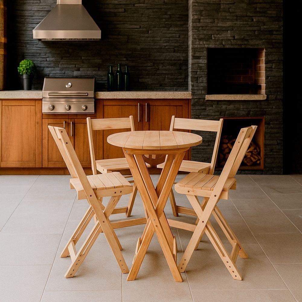 Bistrô Com 4 Banquetas Para Bar Dobrável De Madeira Ismalu Natural - 2