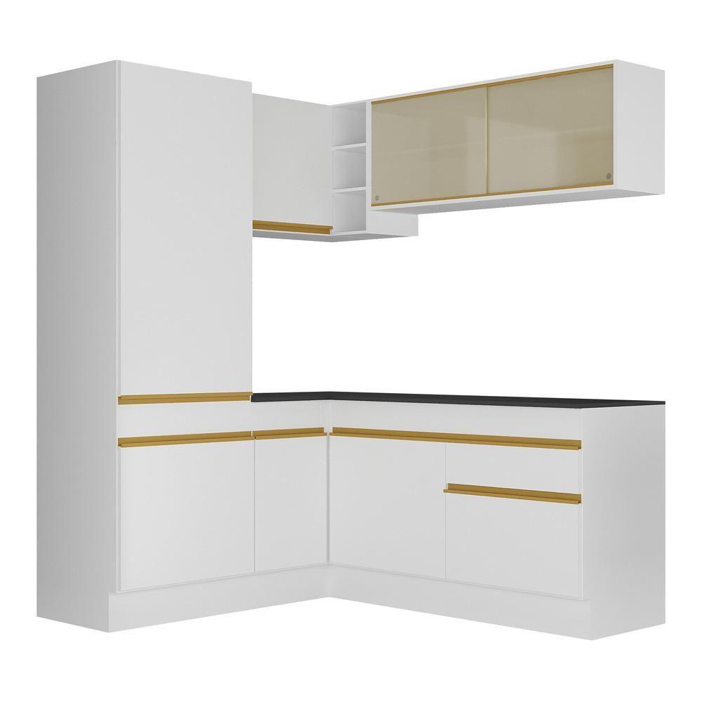 Armário De Cozinha Completa De Canto Com Rodapé Veneza Multimóveis V2088 Branco/dourado Branco/dourado - 2