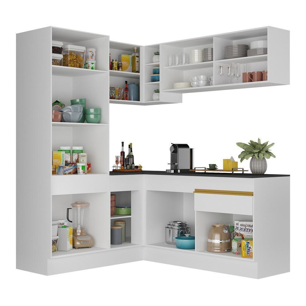 Armário De Cozinha Completa De Canto Com Rodapé Veneza Multimóveis V2088 Branco/dourado Branco/dourado - 3