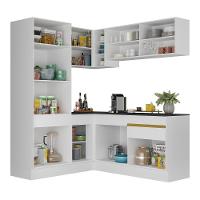 Armário De Cozinha Completa De Canto Com Rodapé Veneza Multimóveis V2088 Branco/dourado Branco/dourado - 3