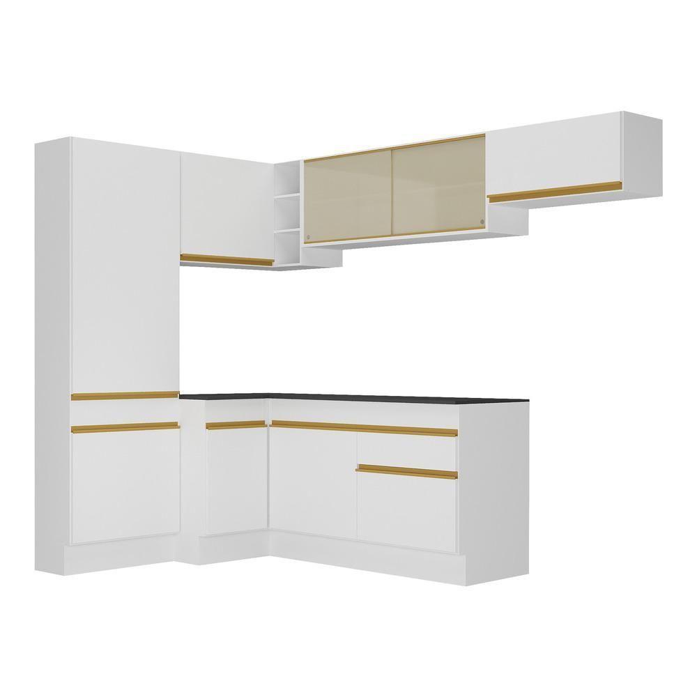 Armário De Cozinha Completa De Canto Com Rodapé Veneza Multimóveis V2087 Branco/dourado Branco/dourado - 2