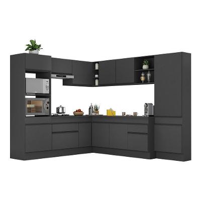 Armário de Cozinha Completa de Canto Veneza V2082 13 Portas 2 Gavetas MDP 222cm Preto