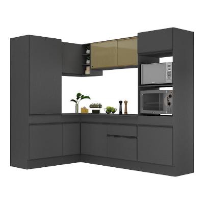 Armário de Cozinha Completa de Canto V2084 10 Portas 1 Gaveta MDF 234cm Preto