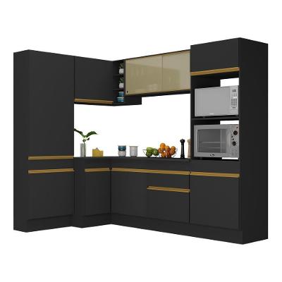 Armário de Cozinha Completa de Canto V2085 10 Portas 1 Gaveta MDP Preto