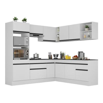 Armário de Cozinha Completa de Canto Veneza V2080 11 Portas 2 Gavetas MDF Branco-preto