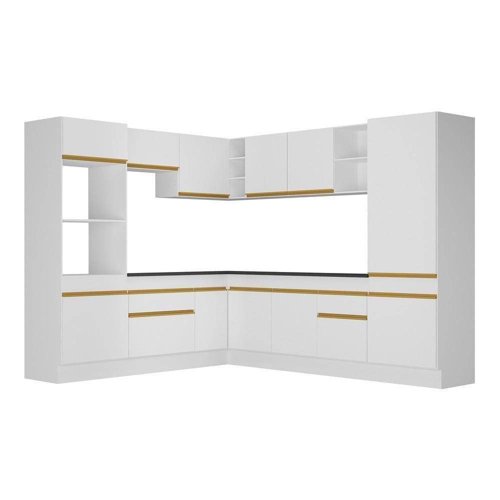 Armário De Cozinha Completa De Canto Com Rodapé Veneza Multimóveis V2081 Branco/dourado Branco/dourado - 2