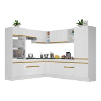 Armário De Cozinha Completa De Canto Com Rodapé Veneza Multimóveis V2081 Branco/dourado Branco/dourado - 1