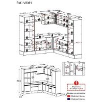 Armário De Cozinha Completa De Canto Com Rodapé Veneza Multimóveis V2081 Branco/dourado Branco/dourado