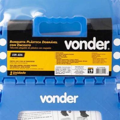 Banqueta Plástica Dobrável Azul 220mm Com Encosto Vonder