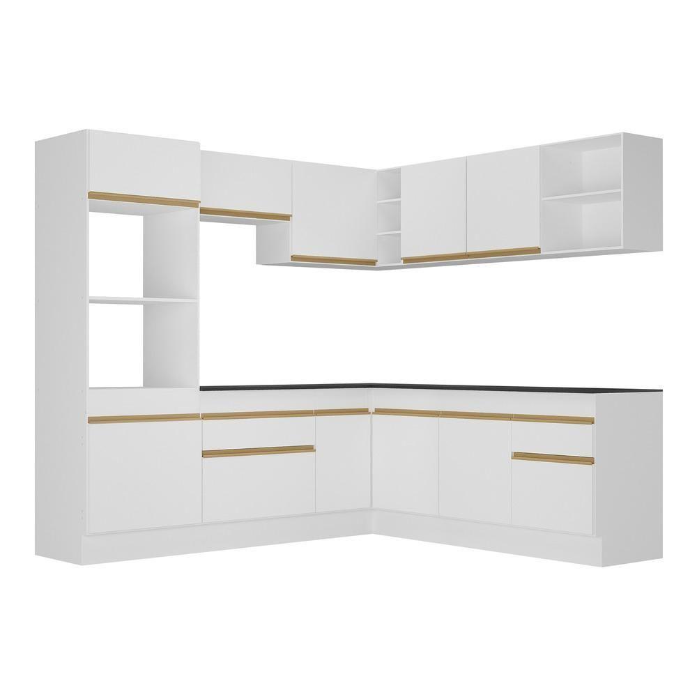 Armário De Cozinha Completa De Canto Com Rodapé Veneza Multimóveis V2080 Branco/dourado Branco/dourado - 2