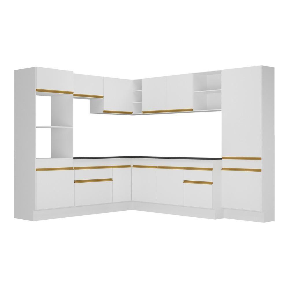 Armário De Cozinha Completa De Canto Com Rodapé Veneza Multimóveis V2082 Branco/dourado Branco/dourado - 2